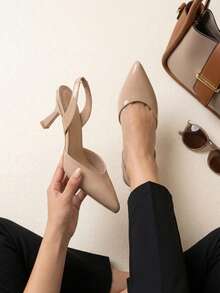 Zapatilla destalonada, zapato slingback, tacón, punta fina, punta puntal, zapato elegante mujer, calzado formal mujer, zapato de vestir, zapatilla clásica, zapato abierto atrás, slingback mujer, tacón bajo elegante, zapatos para oficina, zapatos para eventos, calzado femenino sofisticado - Beis - Ver 2