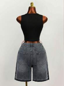 Mistrie Women's Casual Washed Distressed Denim Shorts - Black - View 8