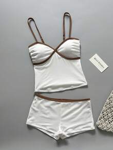 Swim SPRTY Women's Adjustable Tankini Swimwear With Bottoms, White Summer Casual Sexy Pool Party Swimming Holiday, 2 Pieces Set For Beach, Resort, Sports - White - View 5