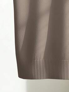 Franclia Women's Simple Solid Color Turndown Collar Short Sleeve Casual Fitted Knit Top, Versatile For Spring/Summer - Khaki - View 5