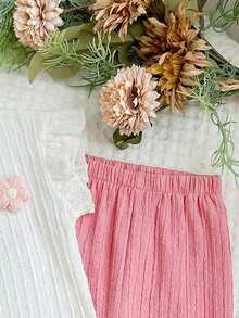 LMoss Kids 2件套女婴纯色荷叶边领上衣和宽松碎花裤套装 - 彩色 - 查看 6