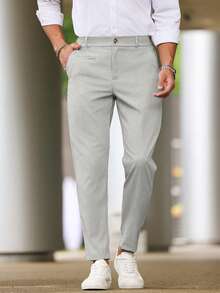 Manfinity Homme 男士休闲纯色修身口袋裤 - 淺灰色 - 查看 4