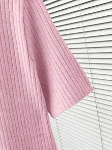 SHEIN Franclia 新款夏季休闲宽松百搭简约优雅柔软Polo衫，适合办公室、工作、通勤等场合，金属纽扣设计，修身剪裁，款式简洁大方，男女皆宜，极简女式开衫 - 粉色 - 查看 4