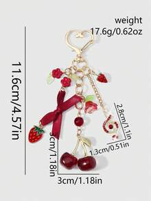 ROMWE Kawaii 1. Thời trang, ngọt ngào, cá tính, cổ điển, phong cách đồng quê tinh tế, dây chuyền vàng, dây đai đỏ, nơ, nhựa, acrylic, hoa anh đào, hoa linh lan tráng men, lá cây, hạt tròn, kim cương, nốt nhạc tươi sáng, dâu tây, anh đào, đồ thủ công tự làm hình trái tim, móc khóa, mặt dây chuyền túi xách, thích hợp cho bé gái, phụ nữ và bạn gái, dùng hàng ngày, quà tặng ngày lễ. - Màu đỏ - 93 - Xem 3