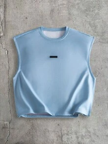 AXEPEAK Tank top crop tanpa lengan bermotif gaya Amerika retro - Blue and White - View 3