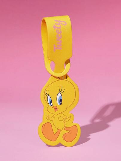 LOONEY TUNES X SHEIN 1个PU皮革卡通印花行李牌，带个人信息填写表格。适合挂在行李箱/旅行包上。男女老少皆宜。旅行必备，Tweety图案。