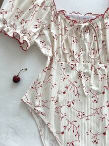 Flirla Áo liền quần cỡ lớn cổ tim, chất liệu gân, buộc dây vai phía trước - Nhiều màu - Xem 3