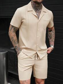 SLATEMANN Men's Woven Shirt Set With Pleated Pocket Design, Fashionable For Daily Wear - Multicolor - View 4