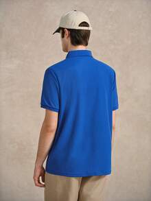 Courvante Men's Solid Color Daily Polo Shirt, Stripe Short Sleeve Blue, For Golf Tennis, Business Commute & Boyfriend - Blue - View 2