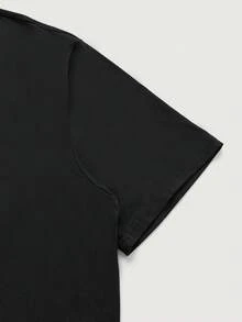 Courvante 男士夏季字母印花圓領短袖休閒T恤 - 黑色 - 查看 4