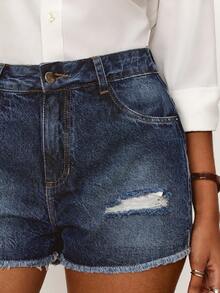 Daynim Quần short denim rách gấu không viền - Rửa tối - Xem 3