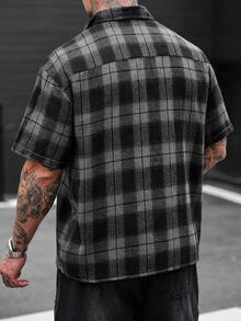SLATEMANN Camisa casual de manga corta con un solo abotonado y estampado de cuadros para hombres - Multicolor - Ver 2