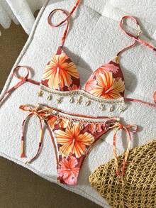 Swim Vcay Women's Swimwear Set, Floral Print, Underwire, Tassel Pendant, 2 Pieces, Summer Holiday Beach - Multicolor - View 2