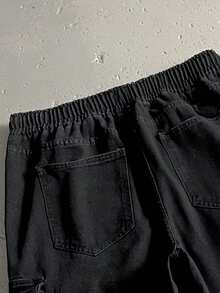 EGENSIO Nam Eo dây rút Cargo Quần denim Với Nghiêng Túi - màu đen - Xem 3