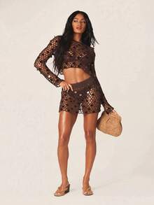 MISSGUIDED Rok Mini Jala Berpayet untuk Wanita, Pakaian Pesta Pantai Jala - Coklat - View 3