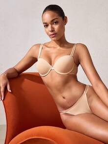 Veilyse Minimalist Solid Color Wire Bra And Thong Lingerie Setfor Summerfor Summer - Apricot - View 3