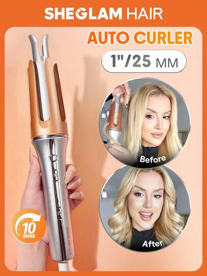 SHEGLAM HAIR It-Curl One-Touch Instant Curler Automatic Curling Iron,Auto Hair Curler,25mm Automatic Hair Curler With 3 Temperatures,Fast Heating & 2-Way Rotation,Automatic Shut-Off,Anti-Scald & Anti-Tangle Rotating Curling Wand,Touch Instant Curler For Hair Styling Birthday Gift Pink Vibe Makeup Party Beach Travel Camping School Campus Festivals Rose Present Girl Charm Best Women's Day Love Yourself Spring Hair Care