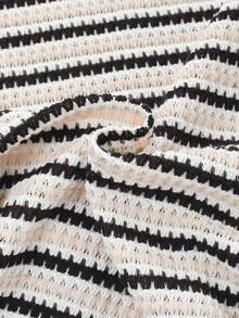 SHEIN 少女时尚夏季度假休闲无袖方领黑白条纹修身开衩长连衣裙，适合海滩、音乐节等场合。 - 黑與白 - 查看 4