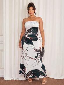 SHEIN Allurite Đầm ống in hoa thanh lịch dành cho phụ nữ cỡ lớn - màu xanh lá - Xem 6