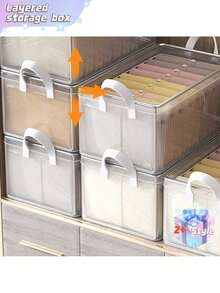 Kotak Penyimpanan Pakaian, Wadah Penyimpanan Bertingkat Transparan PVC untuk Lemari Pakaian, Keranjang Penyimpanan dengan Rangka Baja - Putih - View 9