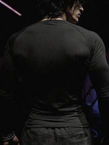 RISE LYT Men's Casual Spider Print Round Neck Long Sleeve T-Shirt Compression Shirt Men - Black - View 3