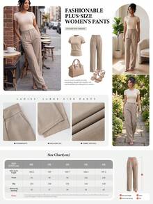 GlowEve CURVE Pantaloni casual cu picior drept pentru femei, mărime plus - Kaki - Vizualizare 2