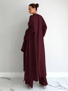 Siren Gaze 3 Pieces Set: Elegant Solid Color Blazer, Vest, And Pants For Commuting - Burgundy - View 3