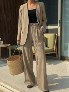 DAZY 1 Set Women V-Neck Blazer & Pants Suit Business Attire - Khaki - View 2
