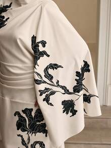 ZEYLAH Abito elegante con stampa, manica corta e spalla scoperta - Beige - Visualizzare 2