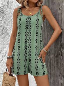 SHEIN LUNE Women's Casual Geometric Print Jumpsuit - Green - View 4