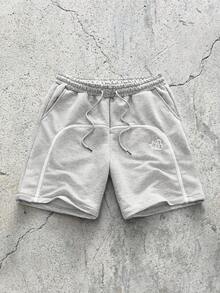 EVRINFINITE Men's Light Grey Geometric Knit Loose Fit Shorts, Pocket, Drawstring, Summer, Short Pants, Lightweight, Breathable, Cool, Casual, Comfortable Gift For Father/ Husband - Light Grey - View 3
