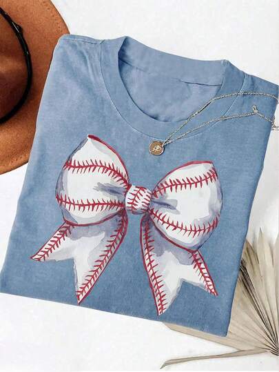 DrmWander Camiseta casual de manga corta con cuello redondo y estampado de moños para mujer de talla grande