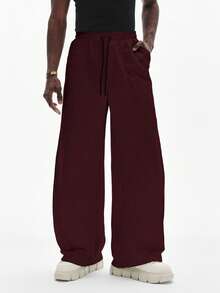 STYNVO Men's Casual Solid Color Drawstring Waist Sweatpants - Burgundy - View 3