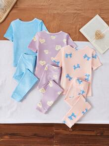 Bộ đồ ngủ 6 món cho bé gái, gồm áo thun ngắn tay và quần legging, kiểu dáng ôm sát, thích hợp mặc ở nhà. Thiết kế tối giản, chất liệu vải dệt kim co giãn và thoáng khí, có thể giặt máy, thoải mái khi mặc và dễ bảo quản (2 bộ bán riêng lẻ). - Nhiều màu - Xem 2
