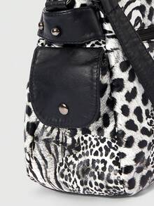 ROMWE Grunge Punk Fashion Leopard Print Hottie Bag Casual Women's Bag Women's Shoulder Bag Retro Tote Bag Commuter Women's Bag Punk Locomotive Women's Bag - Black and White - View 5