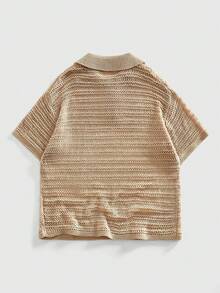 Casual Áo len nam mùa hè kiểu dáng thường ngày, màu trơn, khoét lỗ - Màu Khaki - Xem 2