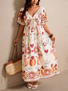 Elaquor Plus Size Tropical Print Casual Vacation Dress Women's Summer Dresses Women Casual Dresses Resort Wear Women Vacation Dress Picnic Dresses For Women - Multicolor - View 6