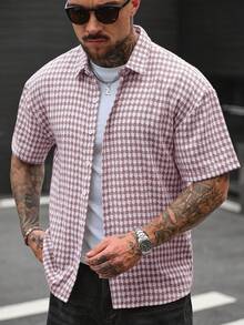 SLATEMANN Men's Fashionable Dropped Shoulder Short Sleeve Shirt - Khaki - View 5