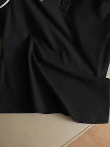 EMERY ROSE Contrast Color Polo Collar Knit Embroidered Sleeveless Vest - Black - View 6