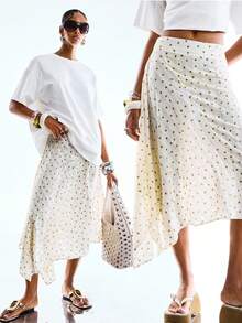 LYSMO 2026 New Arrive Minimalism Spring/Summer Women's Polka Dot Print Asymmetric Hem Casual Skirt - Green - View 8