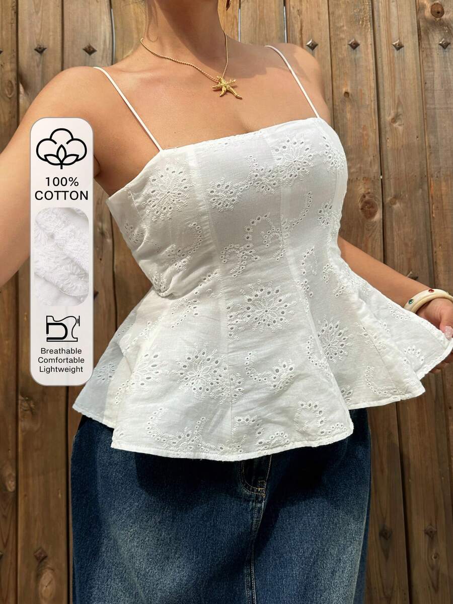 Dazy Plus Camiseta de encaje ajustada y elástica, color blanco versátil, para /verano - Blanco - Ver 1