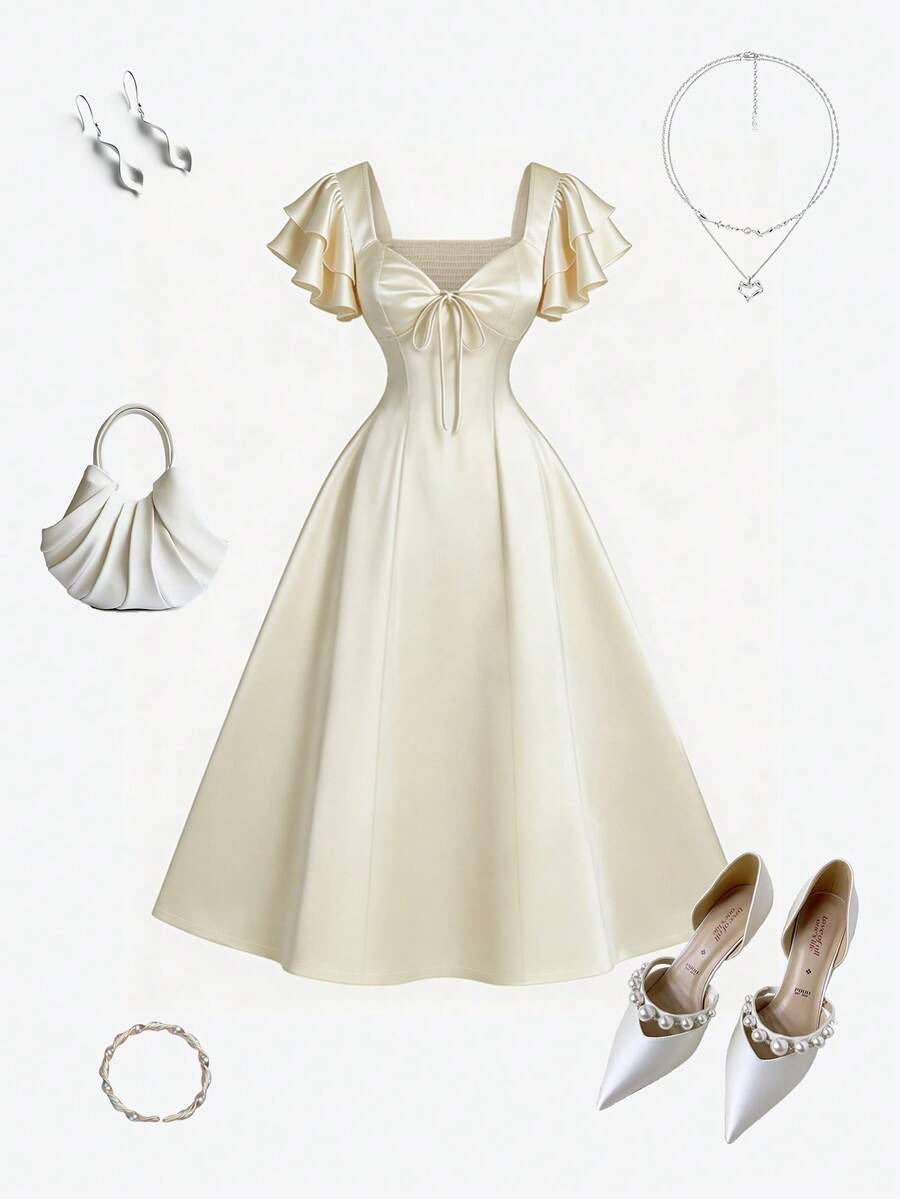 Qadelle Ladies Weave Elegant And Stylish Summer Dresses - Apricot - View 1