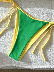 Swim Mod New Crinkle Striped Blue & White Spaghetti Strap Twist Side High Cut Bikini 2 Pieces Swimsuit Set For Women, Beach Holiday - Multicolor - View 6