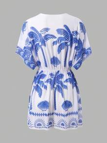 Swim Oasis Fashionable High-End Coconut Tree Placement Print Women's Summer Mesh Cover-Up - Multicolor - View 2