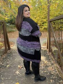 Enliva Plus Size Vacation Colorblock Dip Dye Striped Cardigan, For Winter Fall, For Apple & Rounded Body Shape - Multicolor - View 6