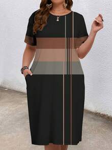 EMERY ROSE Minimalist Striped Print Plus Size Dress - Multicolor - View 5