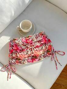 Elavelle Women's Random Print Drawstring Ruched Swimsuit Cover-Up, Spring/Summer - Multicolor - View 4