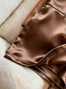 Franclia New Fashion Shiny High Waist A-Line Skirt, Slimming & Anti-Flashing, Spring/Autumn Women Short Skirt With Slit - Brown - View 4