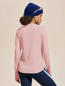 Exploreva 女士户外长袖运动T恤，带侧袋，适合户外运动、跑步、健身和瑜伽 - 粉色 - 查看 6