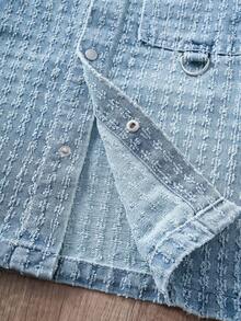 Manfinity Joysei 男士休闲牛仔街头风钩针蓝色牛仔套装 - 中等水洗藍 - 查看 4